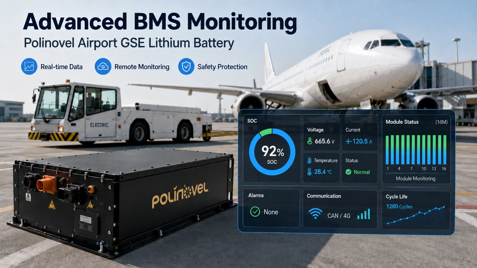 Advanced BMS monitoring for Polinovel Airport GSE lithium battery Advanced BMS monitoring for Polinovel Airport GSE lithium battery